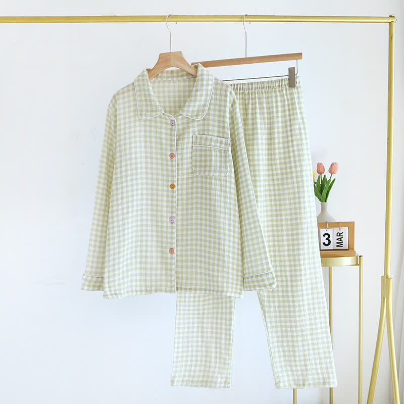 Gingham-Pyjama-Set aus reiner Baumwolle - Grün - XL - image 15