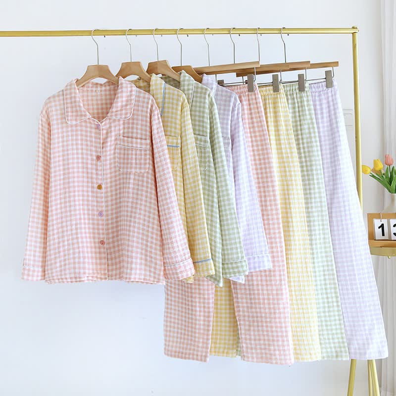 Gingham-Pyjama-Set aus reiner Baumwolle - image 0