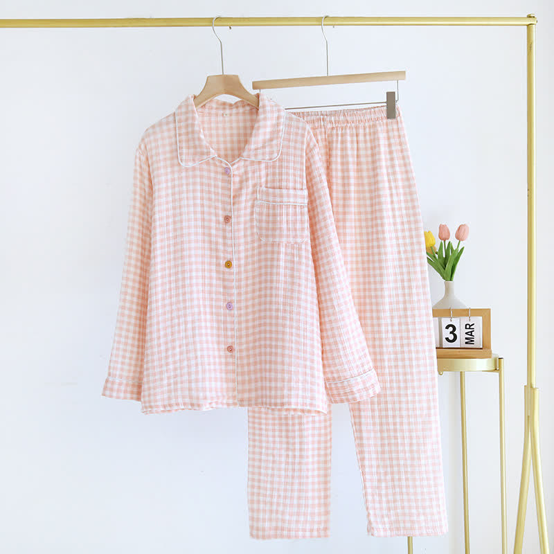 Gingham-Pyjama-Set aus reiner Baumwolle - Rosa - XL - image 1