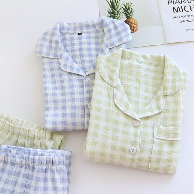 Partner-Pyjamas aus kariertem Baumwollgaze - image 0
