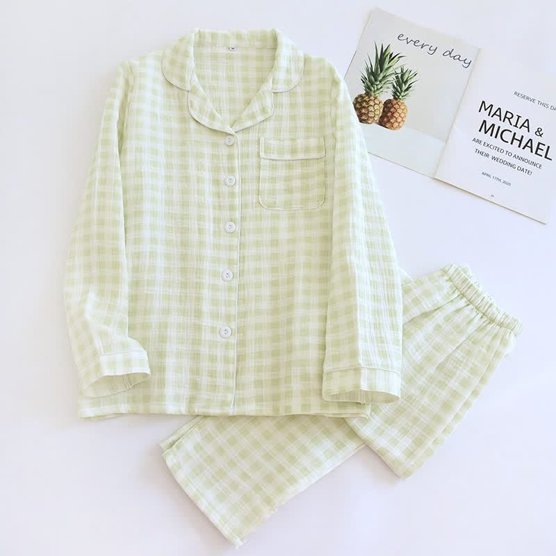Partner-Pyjamas aus kariertem Baumwollgaze - Grün - XL (Damen) - image 4