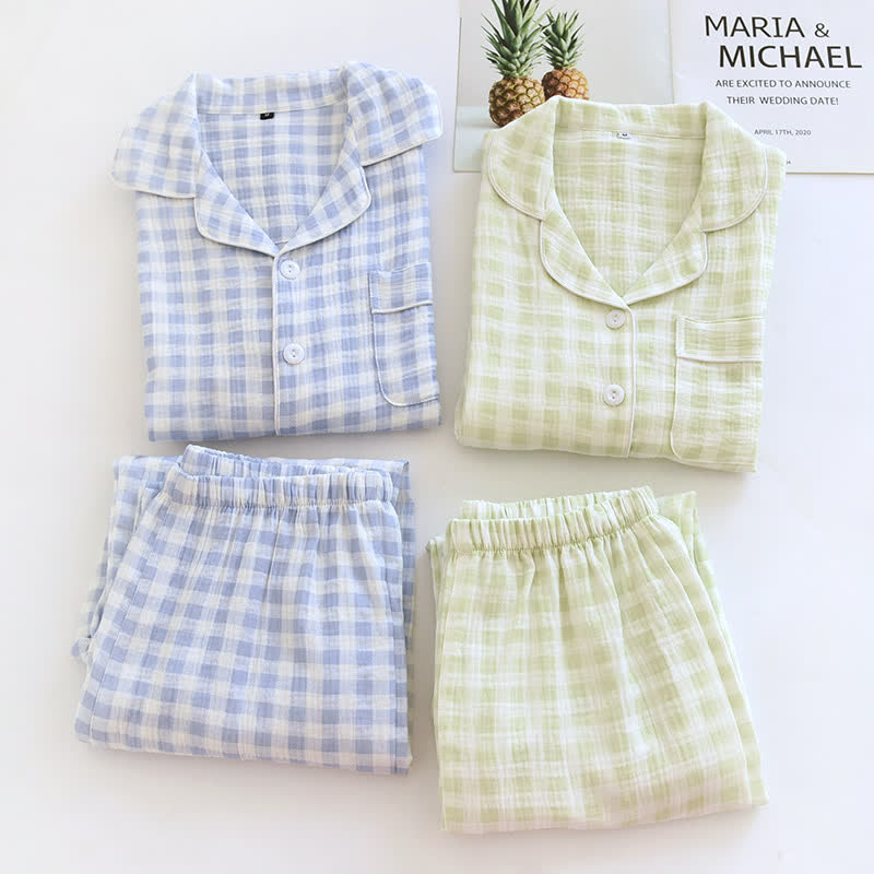 Partner-Pyjamas aus kariertem Baumwollgaze - image 1