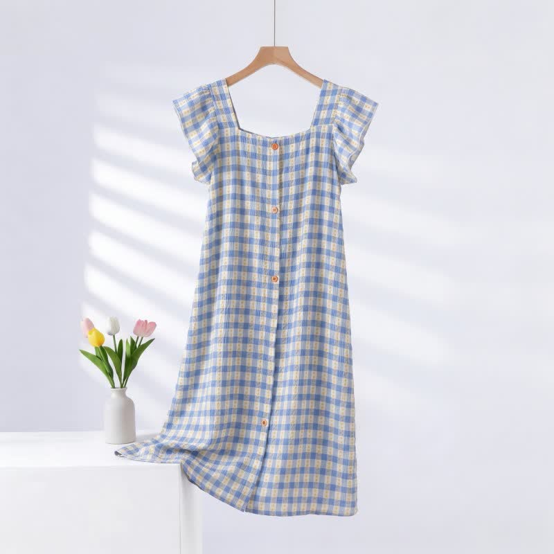 Ärmelloses Lounge-Kleid in Blau mit Vichy-Karo - Blau - 2XL - image 0