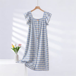 Ärmelloses Lounge-Kleid in Blau mit Vichy-Karo - Blau - 2XL - image 0
