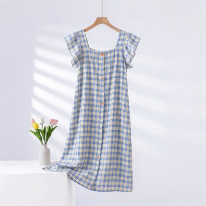 Ärmelloses Lounge-Kleid in Blau mit Vichy-Karo - Blau - 2XL - image 0