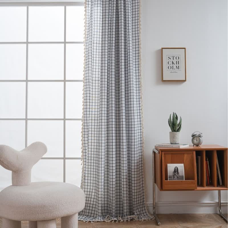 Minimalistischer Vorhang mit schwarz-weißem Karomuster - Öse - 140cm x 280cm - image 0