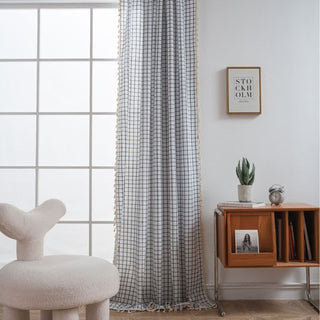 Minimalistischer Vorhang mit schwarz-weißem Karomuster - Öse - 140cm x 280cm - image 0