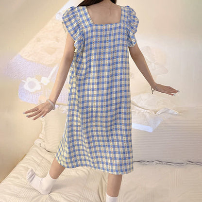 Ärmelloses Lounge-Kleid in Blau mit Vichy-Karo - image 7