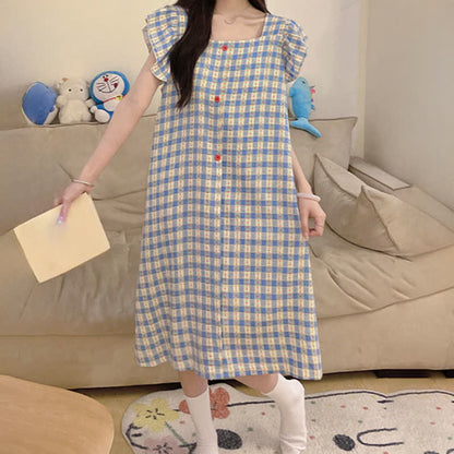 Ärmelloses Lounge-Kleid in Blau mit Vichy-Karo - image 2