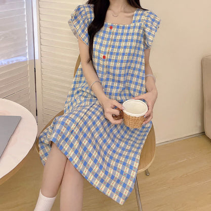 Ärmelloses Lounge-Kleid in Blau mit Vichy-Karo - image 3