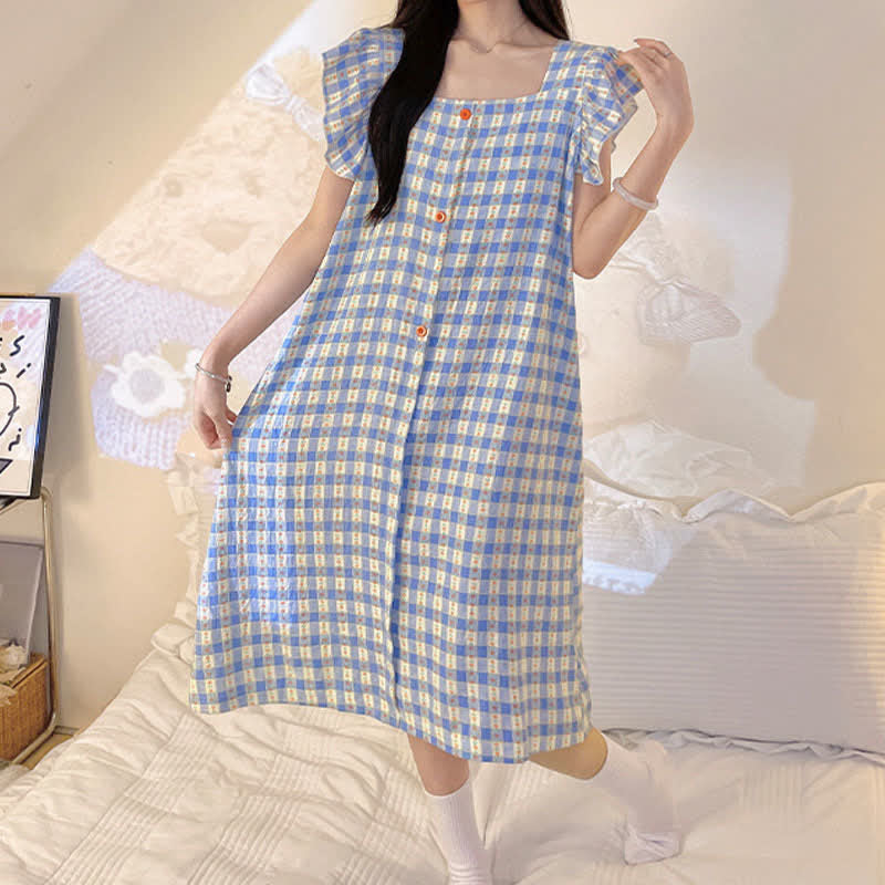 Ärmelloses Lounge-Kleid in Blau mit Vichy-Karo - image 1