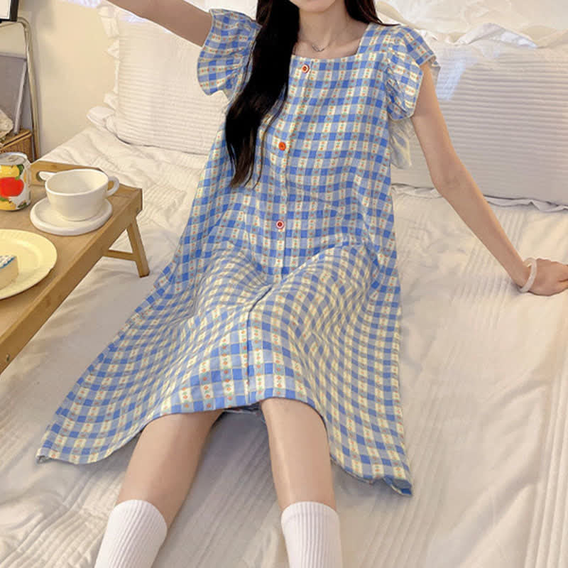 Ärmelloses Lounge-Kleid in Blau mit Vichy-Karo - image 4