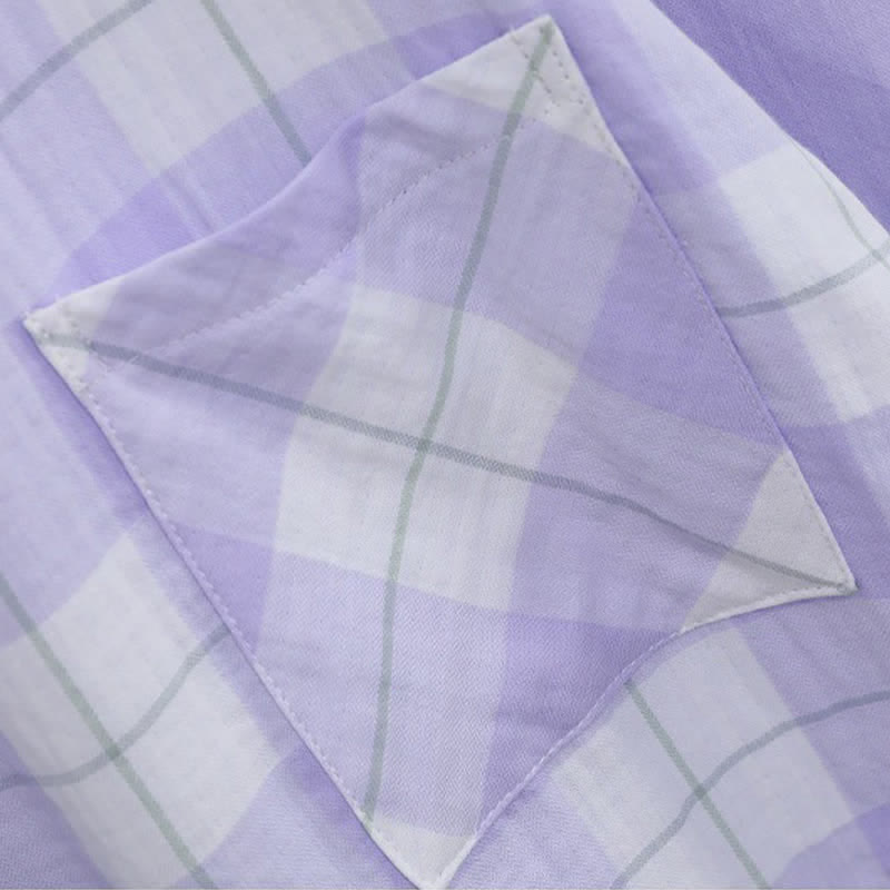 Pyjama-Set aus kariertem Baumwollgaze mit Knopfleiste - image 17
