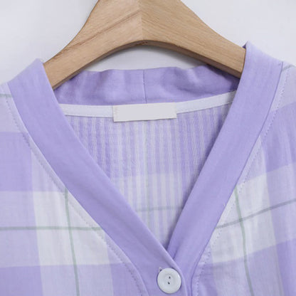 Pyjama-Set aus kariertem Baumwollgaze mit Knopfleiste - image 16