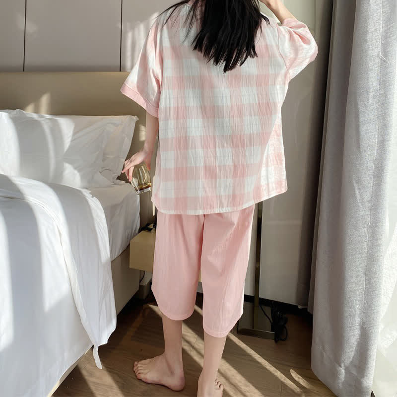 Pyjama-Set aus kariertem Baumwollgaze mit Knopfleiste - image 6