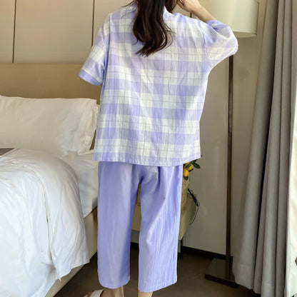 Pyjama-Set aus kariertem Baumwollgaze mit Knopfleiste - image 14