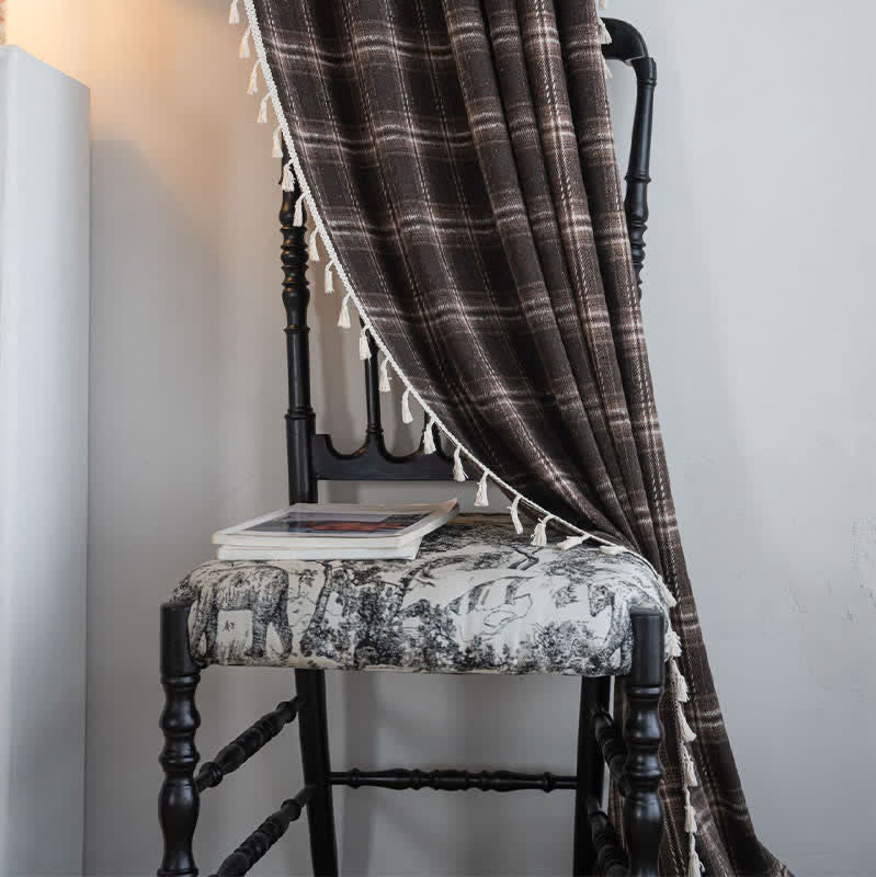 Vorhang im Vintage-Stil mit Karomuster und Quasten - image 5