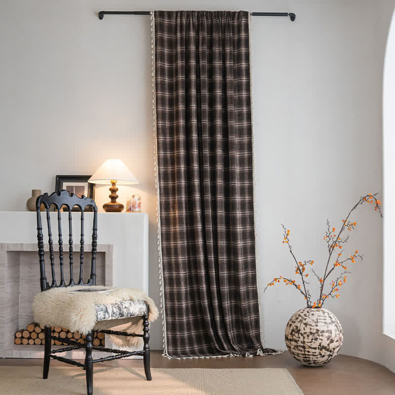 Vorhang im Vintage-Stil mit Karomuster und Quasten - Öse - 140cm x 280cm - image 0