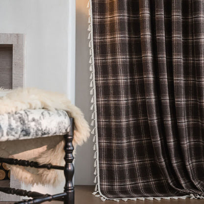 Vorhang im Vintage-Stil mit Karomuster und Quasten - image 1
