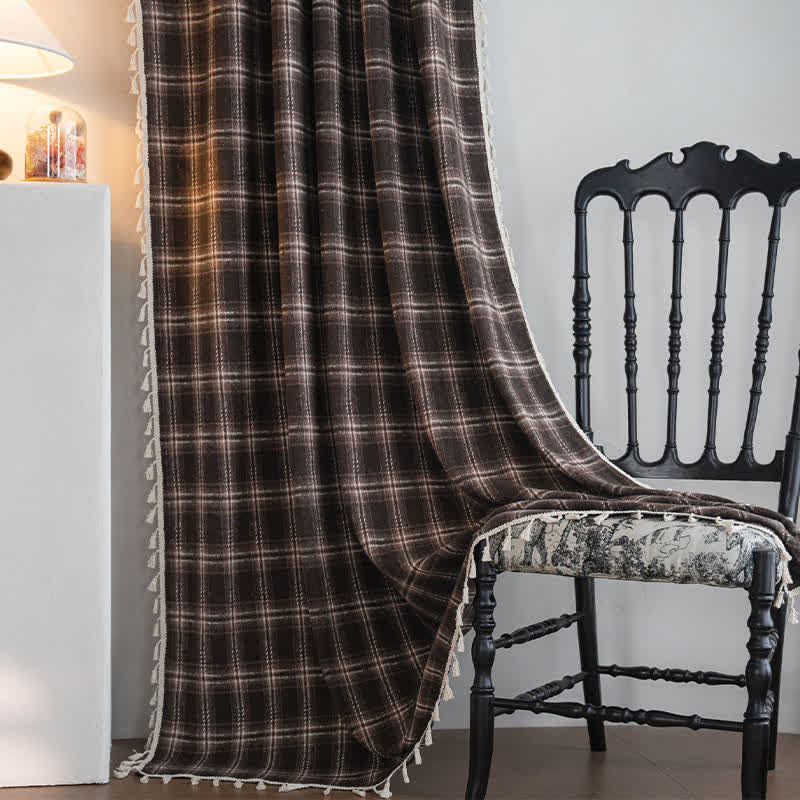 Vorhang im Vintage-Stil mit Karomuster und Quasten - image 2