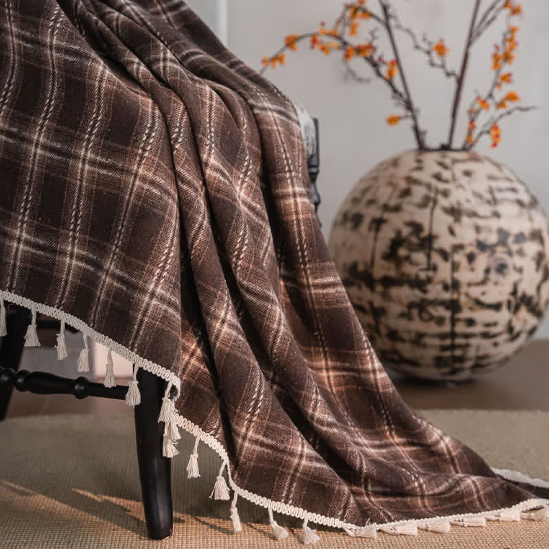 Vorhang im Vintage-Stil mit Karomuster und Quasten - image 12