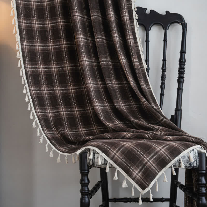 Vorhang im Vintage-Stil mit Karomuster und Quasten - image 3