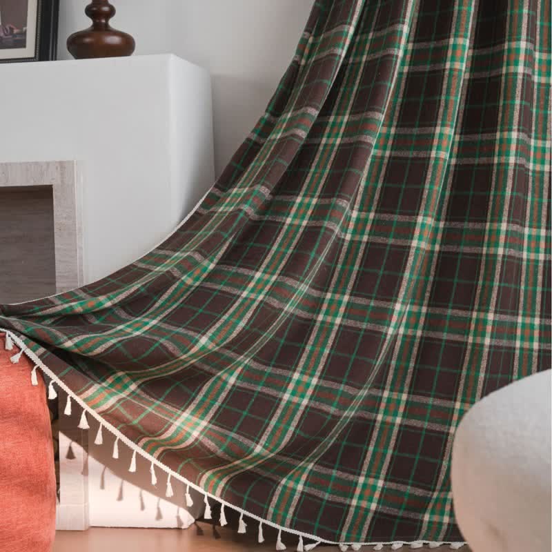 Grüner karierter Quastenvorhang im Vintage-Stil - image 2
