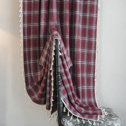 Vorhang im Vintage-Stil, burgunderrot kariert, mit Quasten - image 5