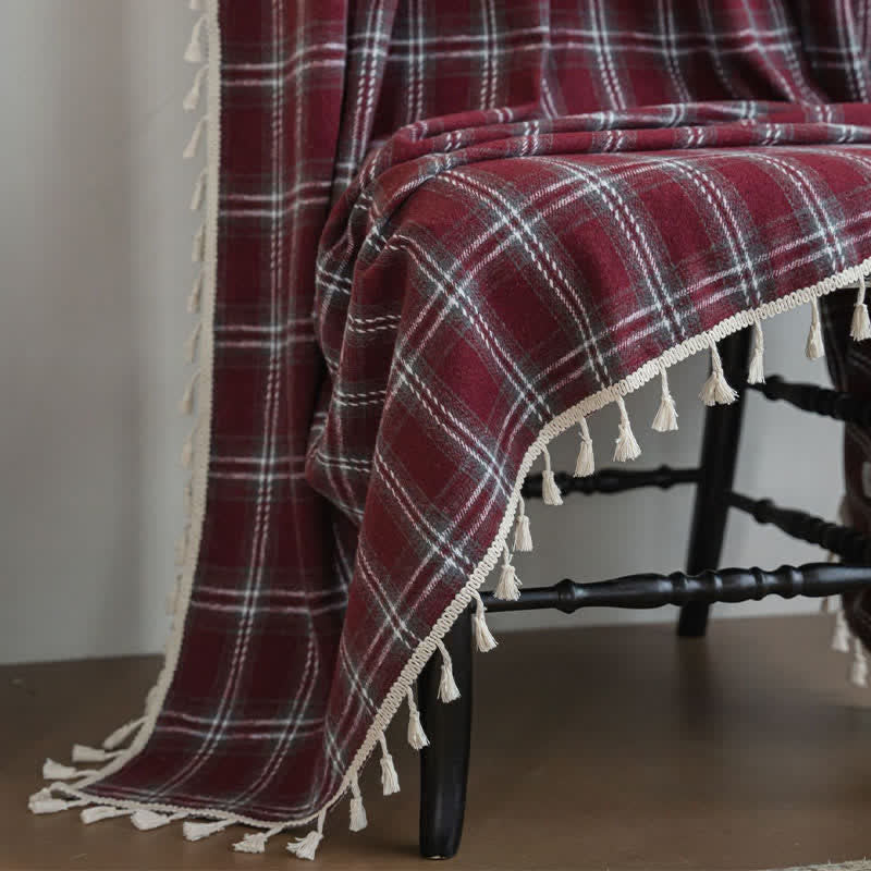 Vorhang im Vintage-Stil, burgunderrot kariert, mit Quasten - image 10