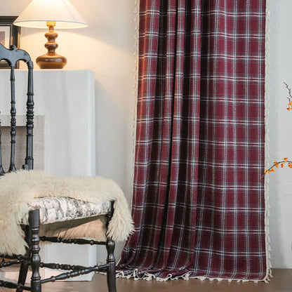 Vorhang im Vintage-Stil, burgunderrot kariert, mit Quasten - image 1