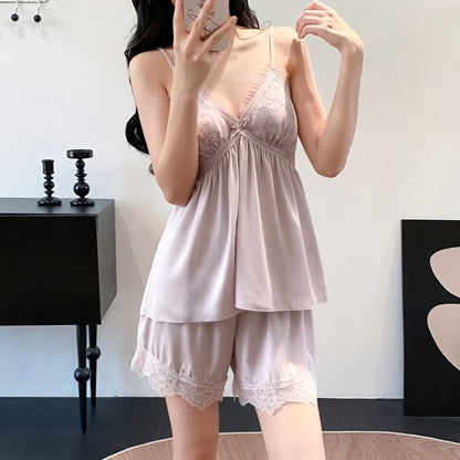 Elegantes Loungewear-Set mit Spitzenbesatz - Lila - Cami & Shorts - XXL - image 22