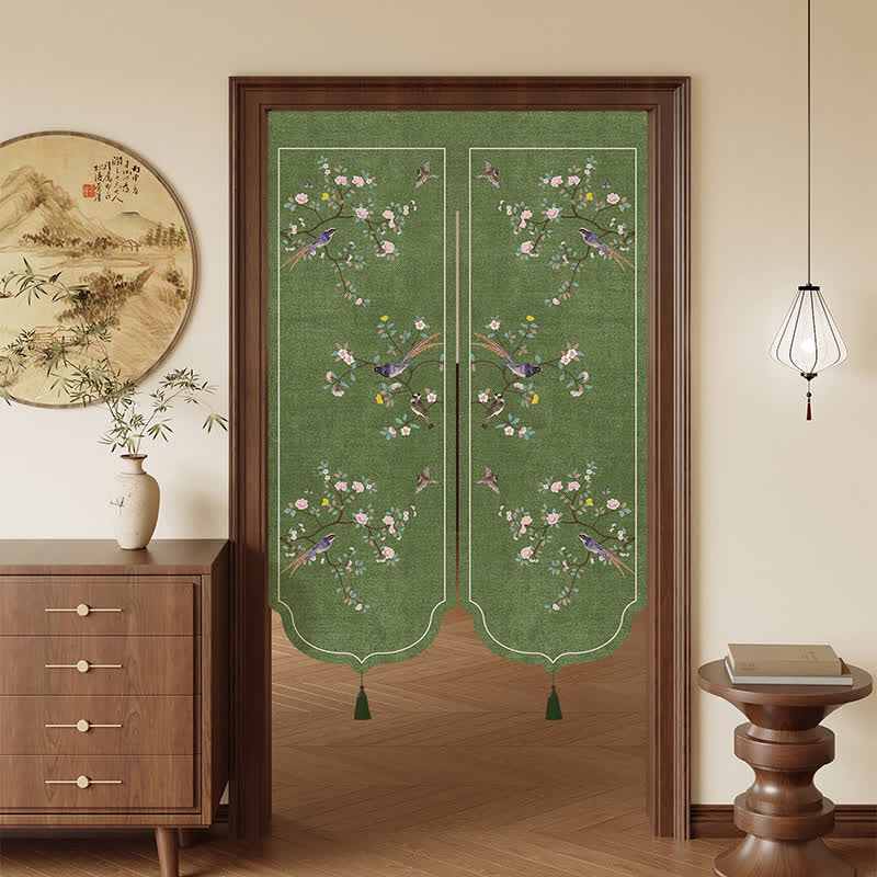 Raumteiler-Türvorhang mit Blumen- und Vogelmotiv - Grün - 39 Zoll breit x 140cm L - image 0