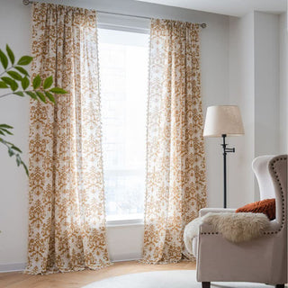 Vintage-Vorhang mit gelbem Muster und Quasten - Öse - 150cm x 300cm - image 0