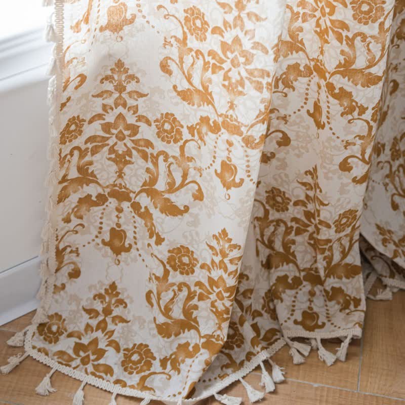 Vintage-Vorhang mit gelbem Muster und Quasten - image 3
