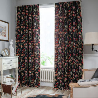 Vorhang mit Tulpenmuster, Jacquard-Stil und Quasten - Öse - 150cm x 300cm - image 0
