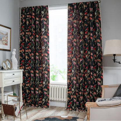 Vorhang mit Tulpenmuster, Jacquard-Stil und Quasten - Öse - 150cm x 300cm - image 0