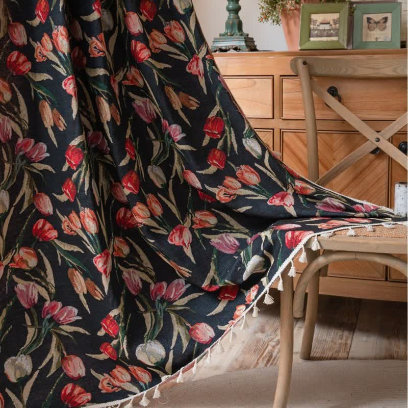 Vorhang mit Tulpenmuster, Jacquard-Stil und Quasten - image 2
