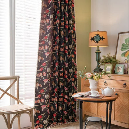 Vorhang mit Tulpenmuster, Jacquard-Stil und Quasten - image 1