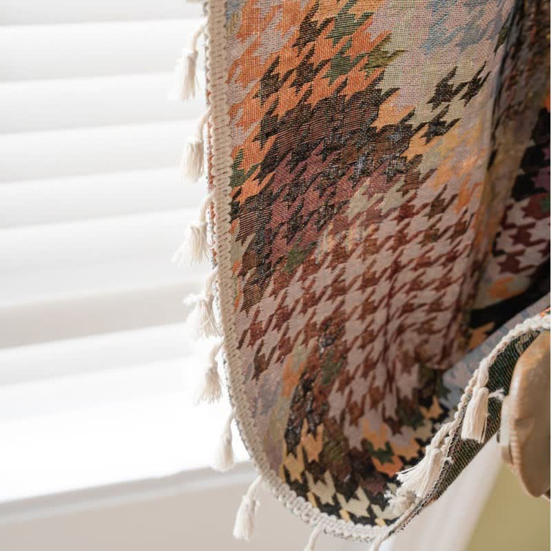 Bunter Hahnentritt-Jacquard-Vorhang mit Quaste - image 2