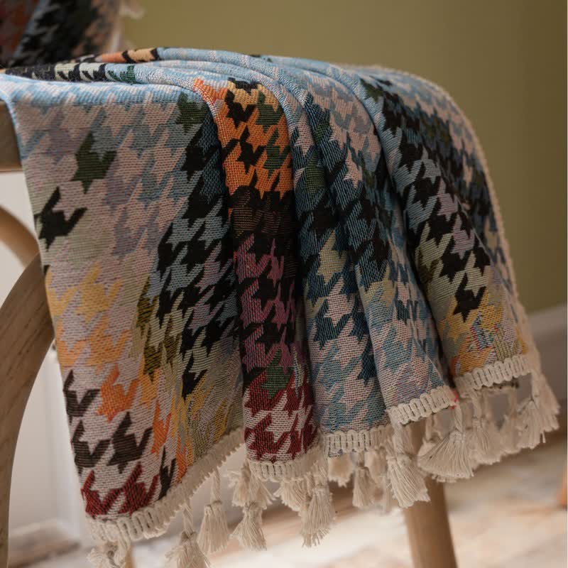 Bunter Hahnentritt-Jacquard-Vorhang mit Quaste - image 3