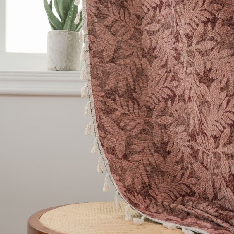 Vintage-Vorhang mit Blatt-Jacquardmuster und Quaste - image 3