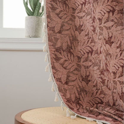 Vintage-Vorhang mit Blatt-Jacquardmuster und Quaste - image 3