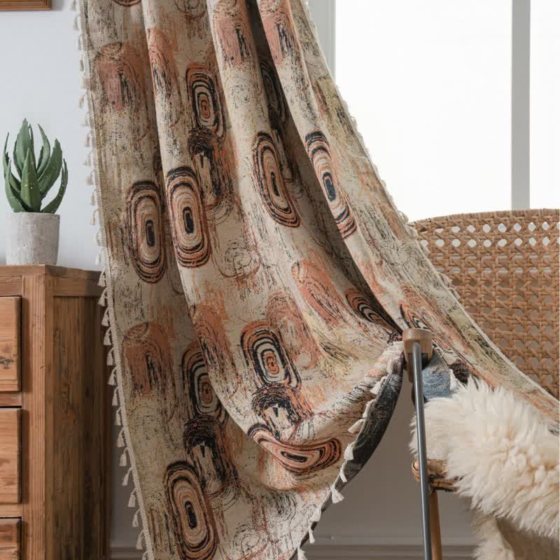 Jacquard-Vorhang mit Baumringmuster und Quaste - image 1