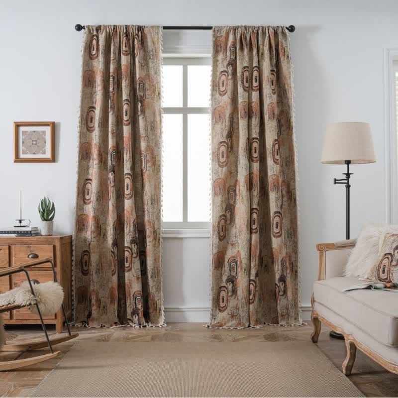 Jacquard-Vorhang mit Baumringmuster und Quaste - Öse - 150cm x 300cm - image 0