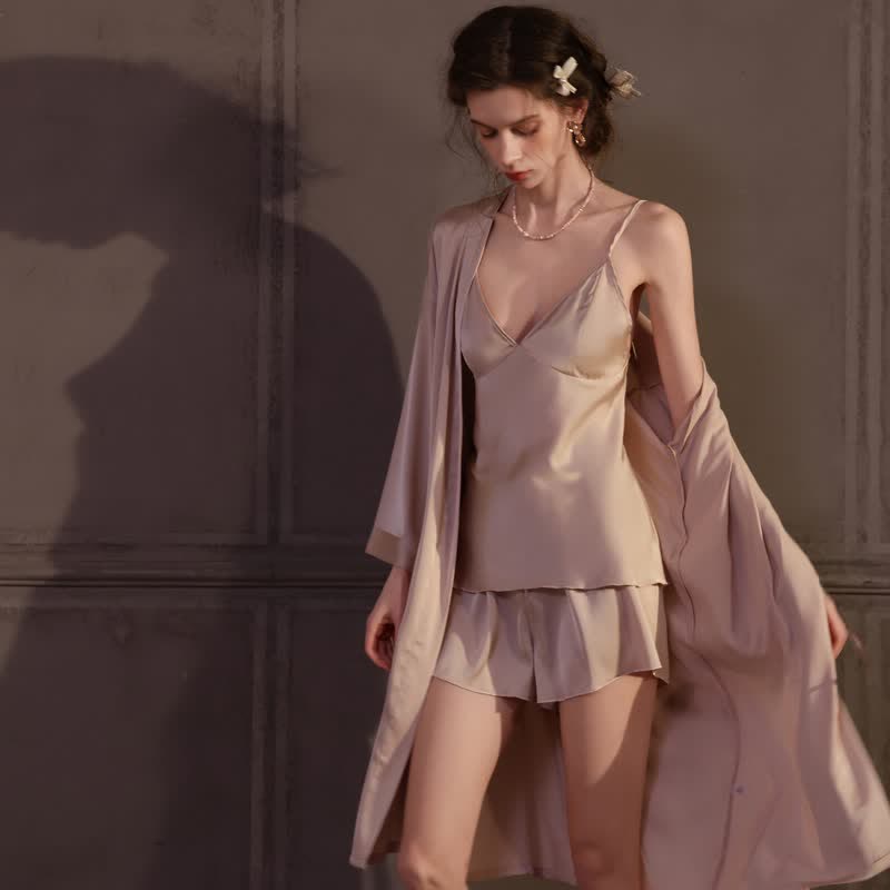 Einfarbiges, seidiges Cami-Pyjama-Set (3-teilig) - image 2