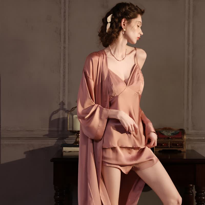 Einfarbiges, seidiges Cami-Pyjama-Set (3-teilig) - image 5