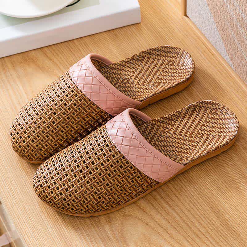 Hausschuhe aus Naturrattan mit Anti-Rutsch-Funktion - Rosa - L - image 4