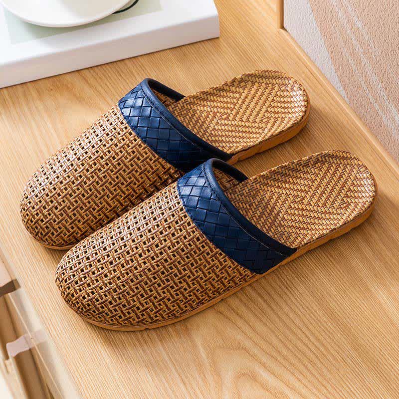 Hausschuhe aus Naturrattan mit Anti-Rutsch-Funktion - Marineblau - L - image 10