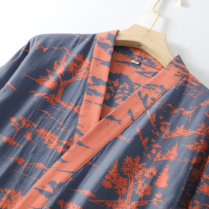 Unisex Kimono-Bademantel aus Baumwollgaze mit Berg- und Baummotiven - image 4