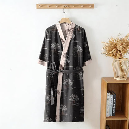 Unisex Kimono-Bademantel aus Baumwolle mit dem Muster „Charcoal Tree“ - image 2